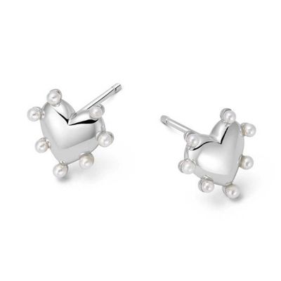 Heart Shape Pearls Stud Earrings Handmade In 925 Sterling Silver 14K Gold For Girls Fashion Fine Jewelry