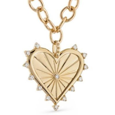 18K Gold White CZ Spiked Love Heart Charm Necklace 925 Sterling Silver Pendants