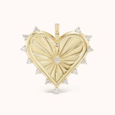 18K Gold White CZ Spiked Love Heart Charm Necklace 925 Sterling Silver Pendants