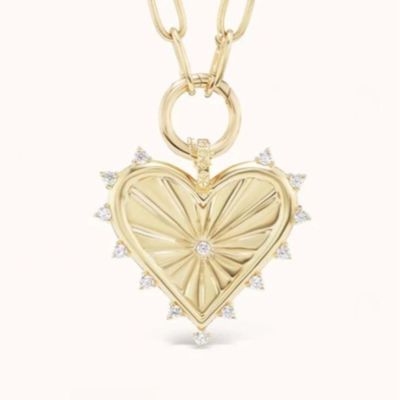 18K Gold White CZ Spiked Love Heart Charm Necklace 925 Sterling Silver Pendants