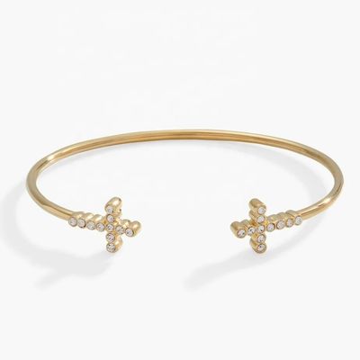 925 14K Gold Cross Bangle Bracelet With Pave Crystal Zircon For Women