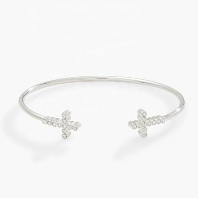 925 14K Gold Cross Bangle Bracelet With Pave Crystal Zircon For Women