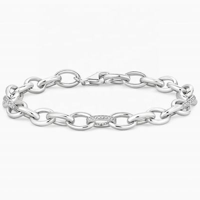 Chic Style Micro Insert Inlay Technology 925 Sterling Silver White Gold Link Bracelet