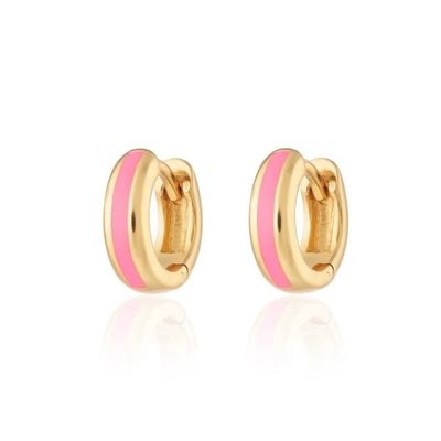 925 Customized Logo 18K Gold Plated Pink Enamel Huggie Earrings For Women'S Chic Look