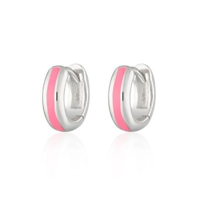 925 Customized Logo 18K Gold Plated Pink Enamel Huggie Earrings For Women'S Chic Look