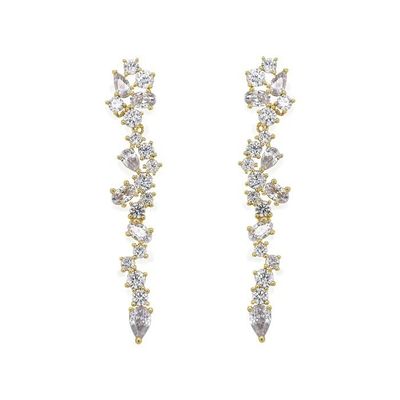 Cluster Drop Bridal Statement Earrings White Cubic Zircon Brass Earrings Customized