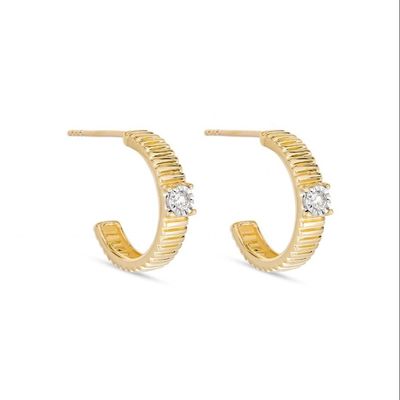 Ladies Cubic Zirconia Diamond Hoop Earrings Brass Round Brilliant Cut