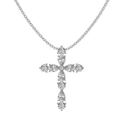 Customize 925 Sterling Silver Cross Necklace 18k Silver Cross And Chain Ladies