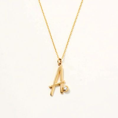 Bezel Set White CZ Initial Pendant Unisex 925 Sterling Silver Personalized Necklace