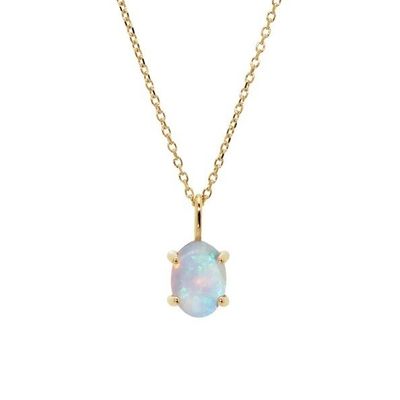 Handmade 18K Gold Plated Pendant Prong Setting Opal Stone 925 Silver Necklace