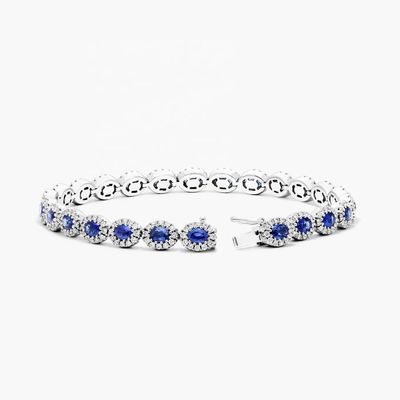 5.7mm Width Zircon Tennis Bracelet Oval Emerald White 14K Gold Bracelet Womens