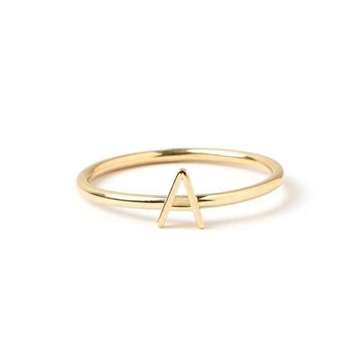 Personalized Initial 14K Gold Mini Letter Stacked 925 Sterling Silver Rings for Women