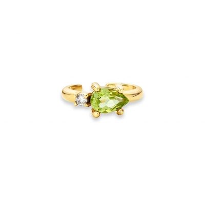 18K Gold Plated 925 Sterling Silver TRENDY Design Pear Cut Peridot CZ Cuff Earrings