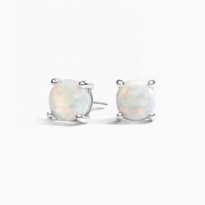 18K Gold 6MM Solitaire Opal Stud Earrings For Women And Girls Fine Jewelry