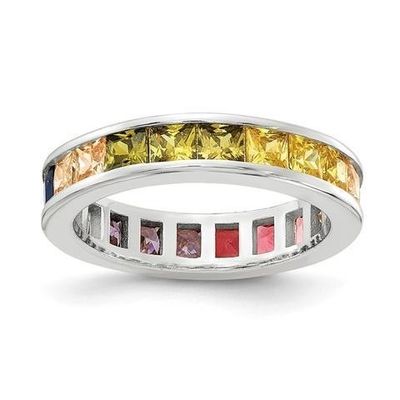 Colorful Cubic Zircon Eternity Wedding Ring Band for Women 925 Silver ECO-Friendly