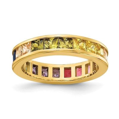 Colorful Cubic Zircon Eternity Wedding Ring Band for Women 925 Silver ECO-Friendly