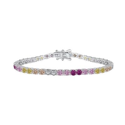 Personalized Style Rainbow Zircon Inset 925 Sterling Silver Tennis Bracelet For Women