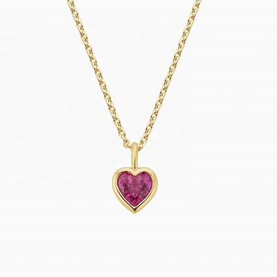 Classic 925 Sterling Silver Heart Shaped Emerald Bezel Pendant Necklace