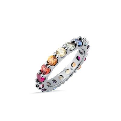 Unique Prong Colorful Cubic Zircon Accessories Women 925 Sterling Silver Eternity Band Ring