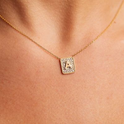 Make Her Day With 14K Gold Square Initial Gemstone Necklaces For Women Valentine Gift