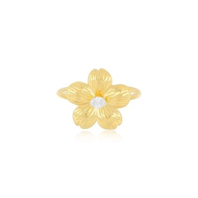Forever Flower 18K Gold Plated Oval CZ Women's Ring in 925 Sterling Silver Jewelry