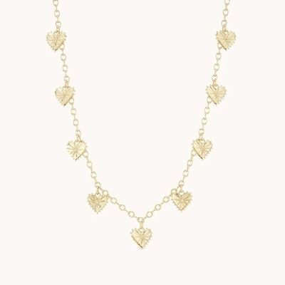 Trendy 14K Gold Plated Fashion Multi Heart Shaped Charm Women's Brass Necklace