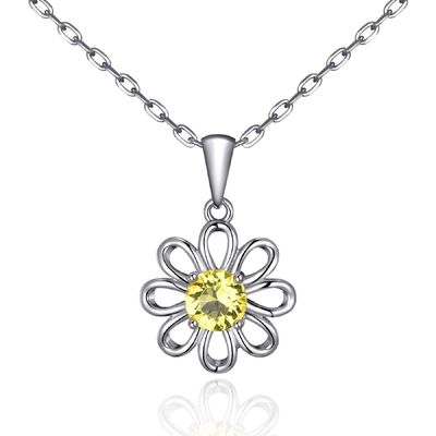 925 Sterling Silver Sunflower Pendant with Chain Jewelry Design Yellow Cubic Zircon