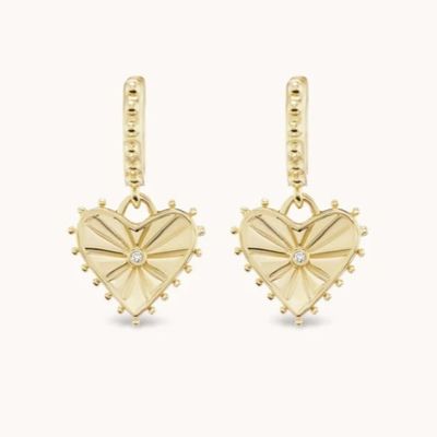 14K Gold Plated Dangle Drop Heart Huggies Earrings For Women Are 925 Sterling Silver