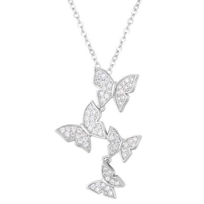 925 Sterling Silver White Gold Plated Micron Pave 4 Butterflies Charm Pendant For Women