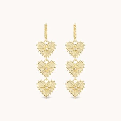 Handcrafted 14K Gold Plated Dangle Multi Huggies Heart Charm Earrings Perfect Present