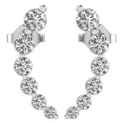 Handmade White Cubic Zircon Crawler 925 Sterling Silver Stud Earrings Rose Gold Plated