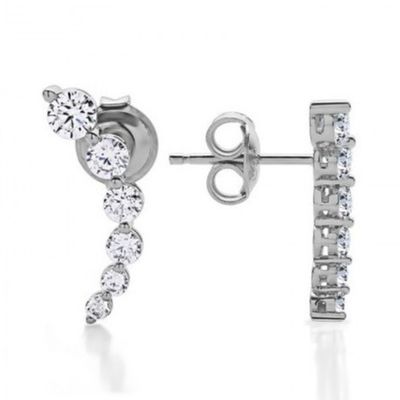 Handmade White Cubic Zircon Crawler 925 Sterling Silver Stud Earrings Rose Gold Plated