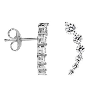 Handmade White Cubic Zircon Crawler 925 Sterling Silver Stud Earrings Rose Gold Plated