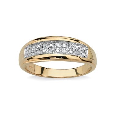 Silver / Brass Men's Prong Set Diamond Wedding Ring In 18k Gold Plating With Pave Diamonds