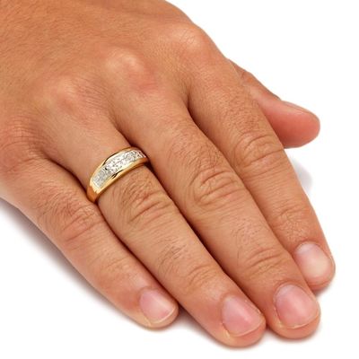 Silver / Brass Men's Prong Set Diamond Wedding Ring In 18k Gold Plating With Pave Diamonds