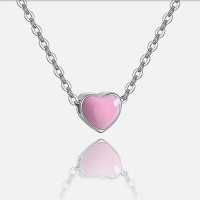 Rhodium Plated Small Pink Heart Valentine'S Day Women'S 925 Sterling Silver Pendants