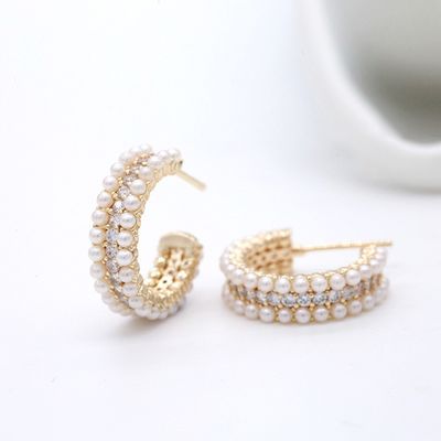 Women's Accessories 925 Sterling Silver Hoop Earrings with Mother's of Pearl Clear CZ