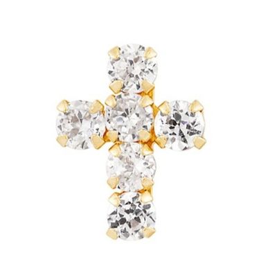925 Sterling Silver White Cubic Zirconia Cross Button Stud Earrings with 18K Gold Plating