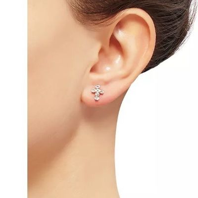 925 Sterling Silver White Cubic Zirconia Cross Button Stud Earrings with 18K Gold Plating