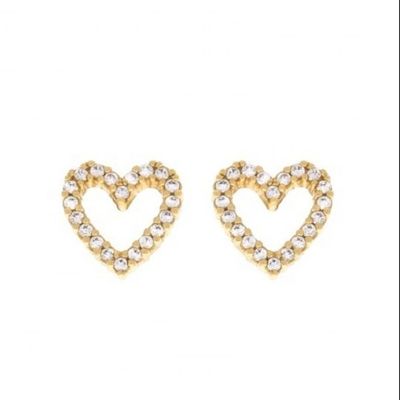 Brass/Copper/925 Sterling Silver Heart Stud Earrings with Full Pave CZ Heart Size 8mm