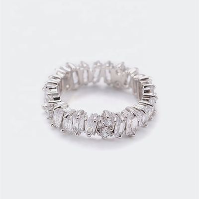 Silver Women's Fine Jewelry White Diamond Zircon Eternity Rings with Inlay Technology