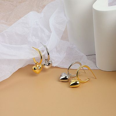 925 Sterling Silver Heart Shape Women Girl Hoop Earrings Brazilian Gold Plated Jewelry