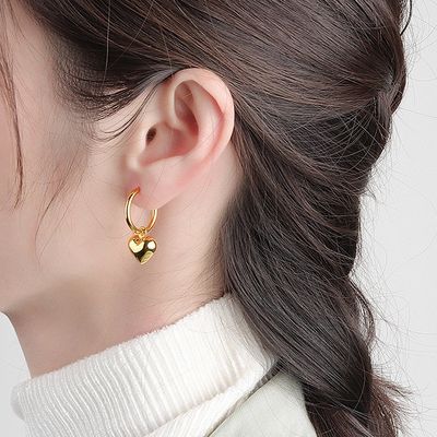 925 Sterling Silver Heart Shape Women Girl Hoop Earrings Brazilian Gold Plated Jewelry