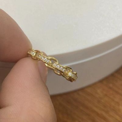 Curb Link Chain 18K Gold Delicate Individual Super Fairy 925 Sterling Silver Ring