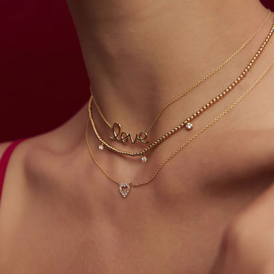 Solid 925 Sterling Silver 14K Gold Plated Love Pendant Necklace for Women Valentine Gift