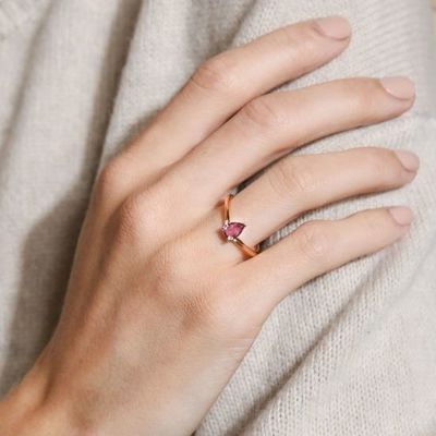 Rose Gold Plated 925 Sterling Silver Pear Cut Purple Sapphire Curved Stackable Ring