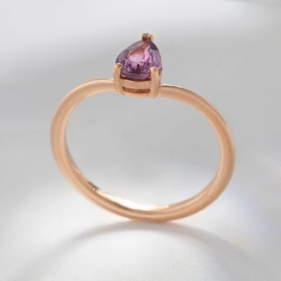 Rose Gold Plated 925 Sterling Silver Pear Cut Purple Sapphire Curved Stackable Ring