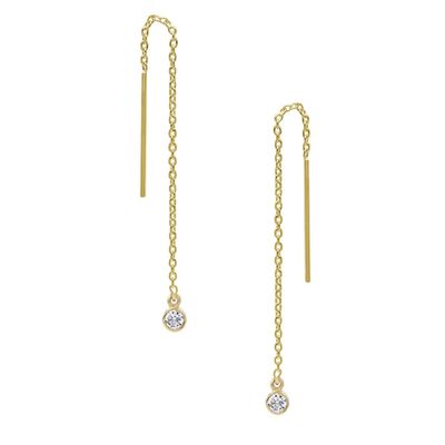 925 Sterling Silver Simply 18K Gold Plated Women's Bezel Drop Chain Threader Earring