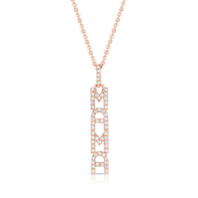 Elegant 925 Sterling Silver 14K Gold MAMA Floating Long Pendant Necklace