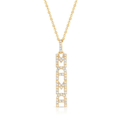 Elegant 925 Sterling Silver 14K Gold MAMA Floating Long Pendant Necklace